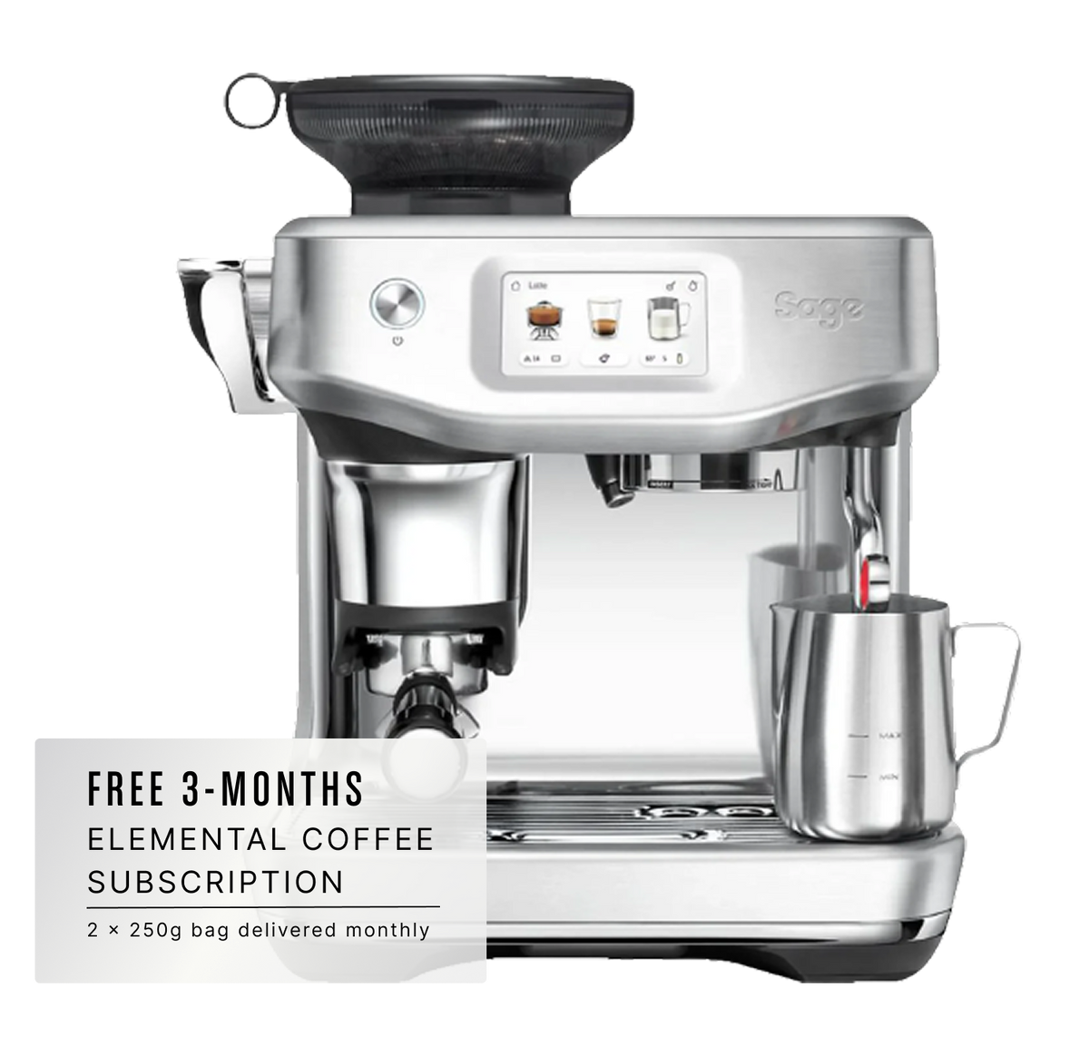 SAGE BARISTA TOUCH IMPRESS – WITH COLD EXTRACTION espresso machine with free subscription offer.