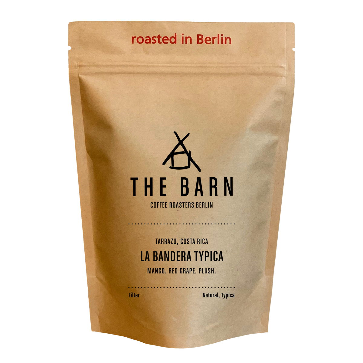 Kraft paper coffee bag from The Barn Coffee Roasters Berlin on a white background