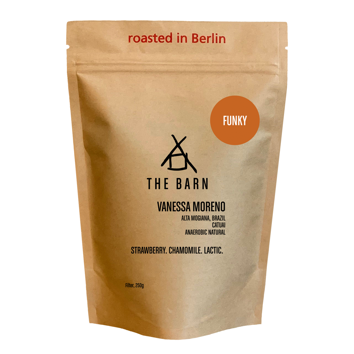 Alt coffee bag of VANESSA MORENO with notes of strawberry, chamomile, and lactic flavors, roasted in Berlin.