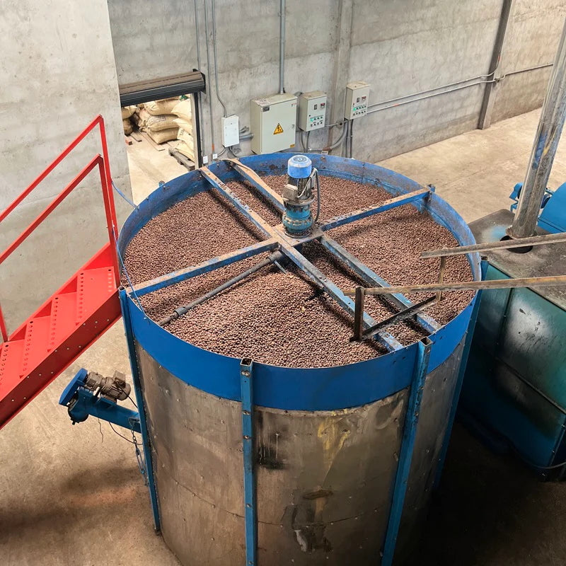 Decaf Funky processing tank with anaerobic fermented beans for coffee production.